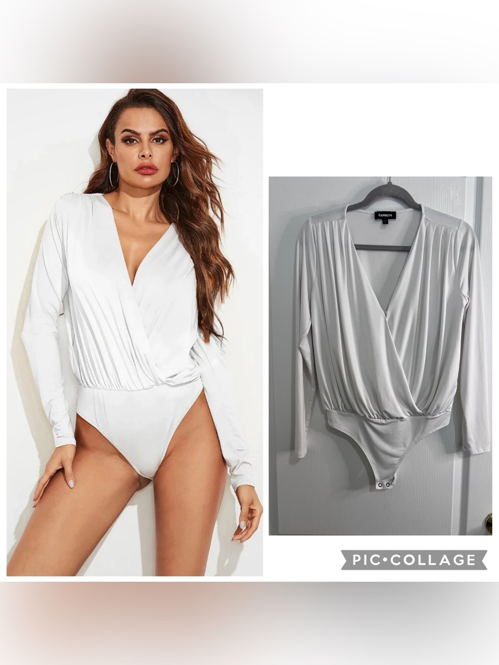 Express White Wrap-Front Long Sleeve Bodysuit size S